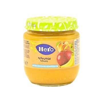 Hero Baby petit pot 4 fruits orange, pomme, banane et pèche sans sucres ajouté