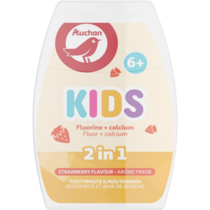 Auchan dentifrice et bain de bouche 2 en 1 à l'arôme de fraise 6 ans+ 75 ml