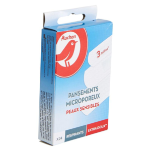 AUCHAN Pansements microporeux peaux sensibles 3 tailles 24 pièces